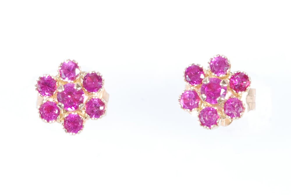 Vintage 10k Gold Ruby Cluster Stud Earrings