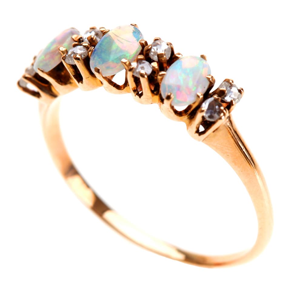 Antique Gold Ring with Opals and Diamonds