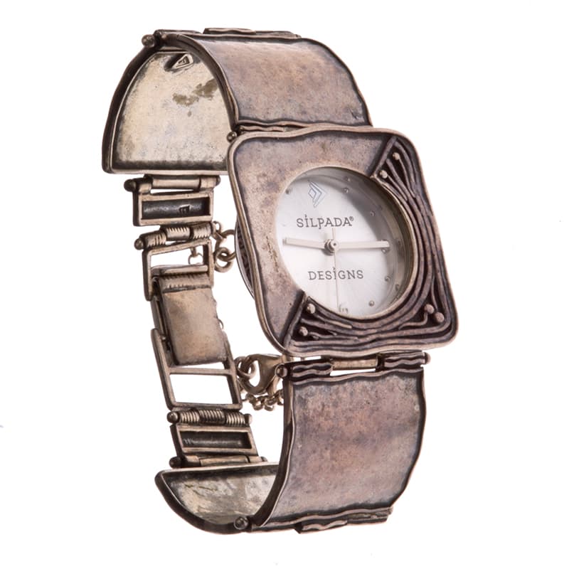 Silpada Sterling Silver Hammered Square Link Watch