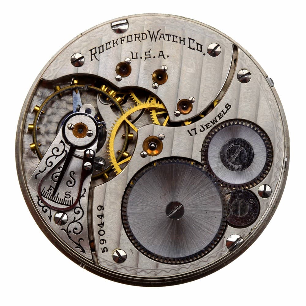 Theo Schelle Rockford 16s 17j Grade 570 Lever Set Hunting Nickel Movement