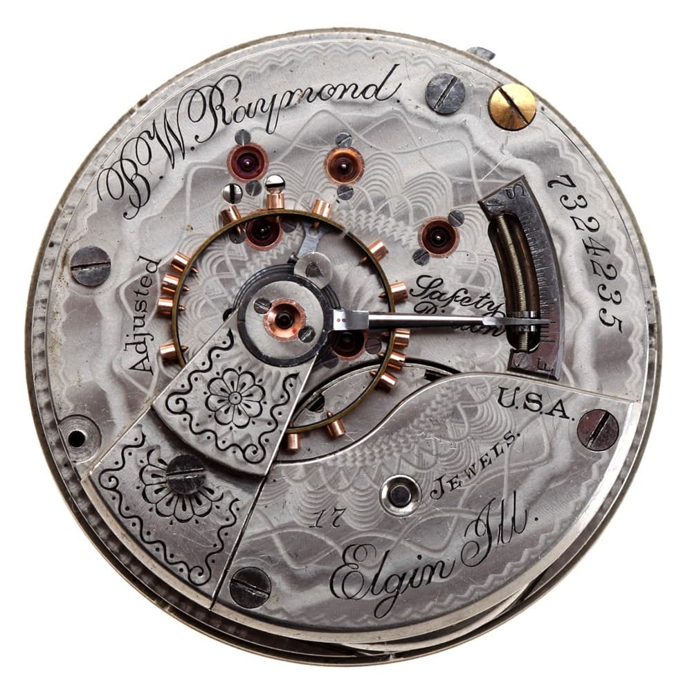 B.W. Raymond Elgin 18s 17j Grade 183 Adjusted Hunting Lever Set Nickel Movement